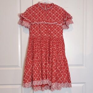 Ulla Johnson Leonie Coral Red White Floral Embroidered Ruffle Tiered Dress 2